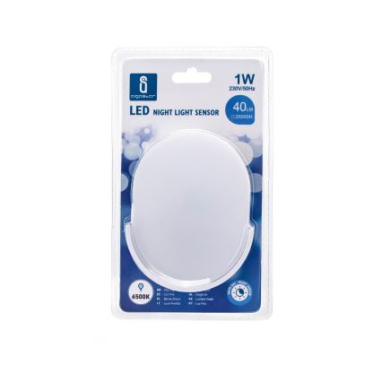Aigostar - Светодиодный ночник с датчиком LED/1W/230V 6500K овальный
