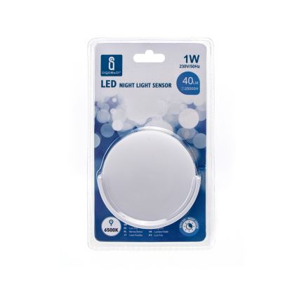 Aigostar - Светодиодный ночник с датчиком освещенности LED/1W/230V 6500K круглый