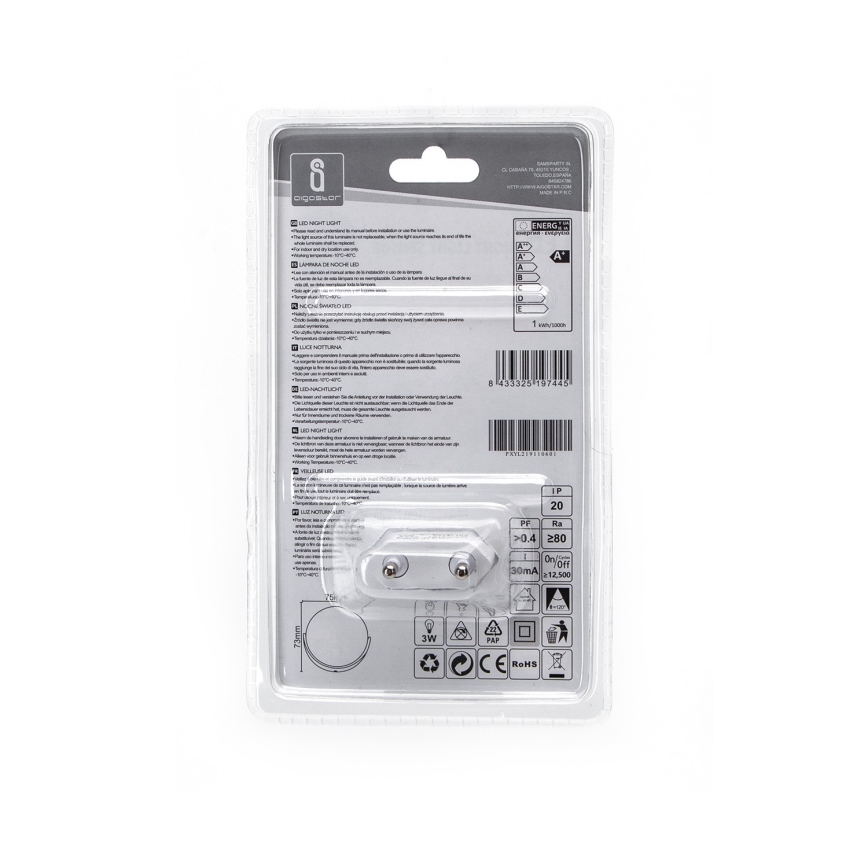 Aigostar - Светодиодный ночник с датчиком освещенности LED/1W/230V 6500K круглый