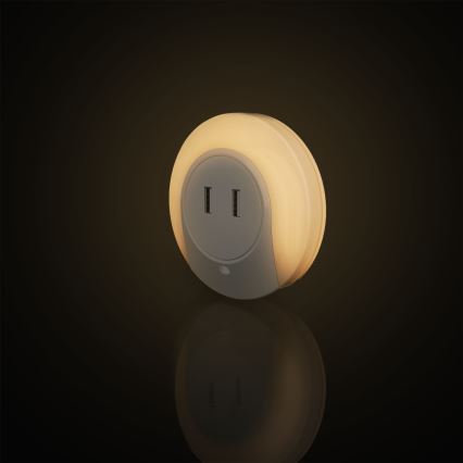 Aigostar - LED-ночник с датчиком сумерек для розетки с USB LED/0,4W/230V