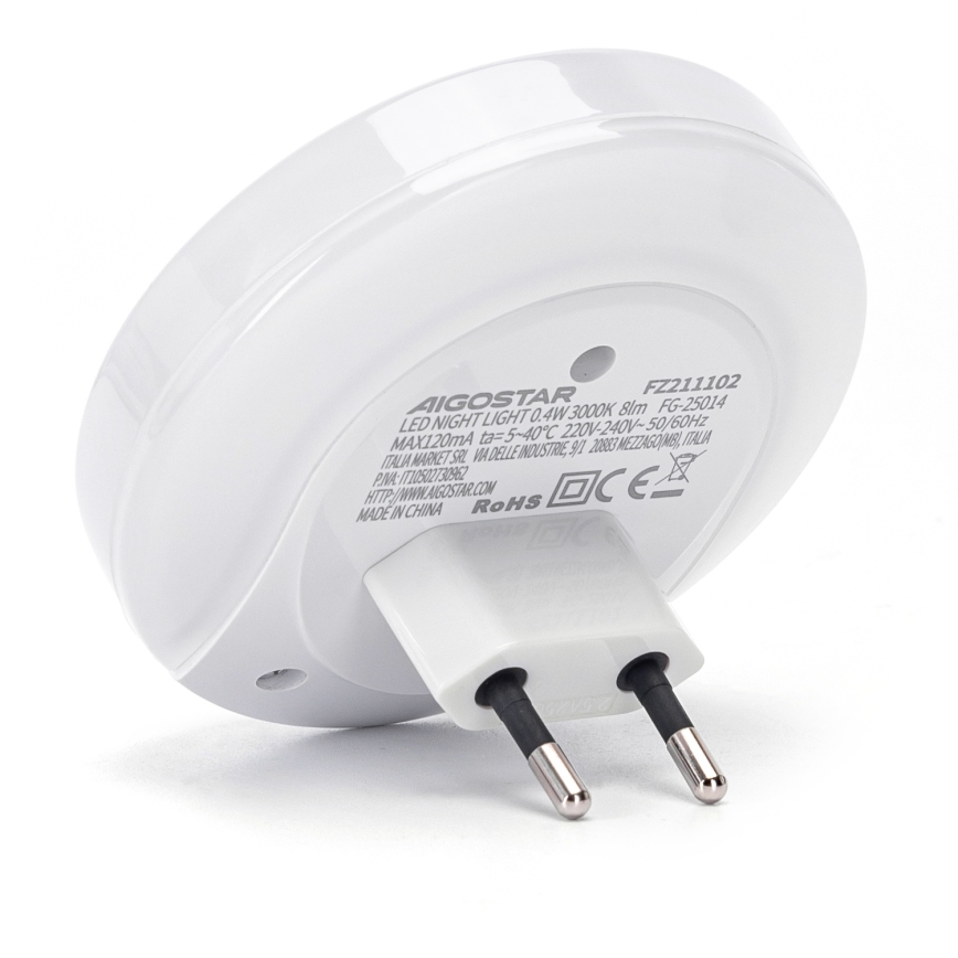 Aigostar - LED-ночник с датчиком сумерек для розетки с USB LED/0,4W/230V