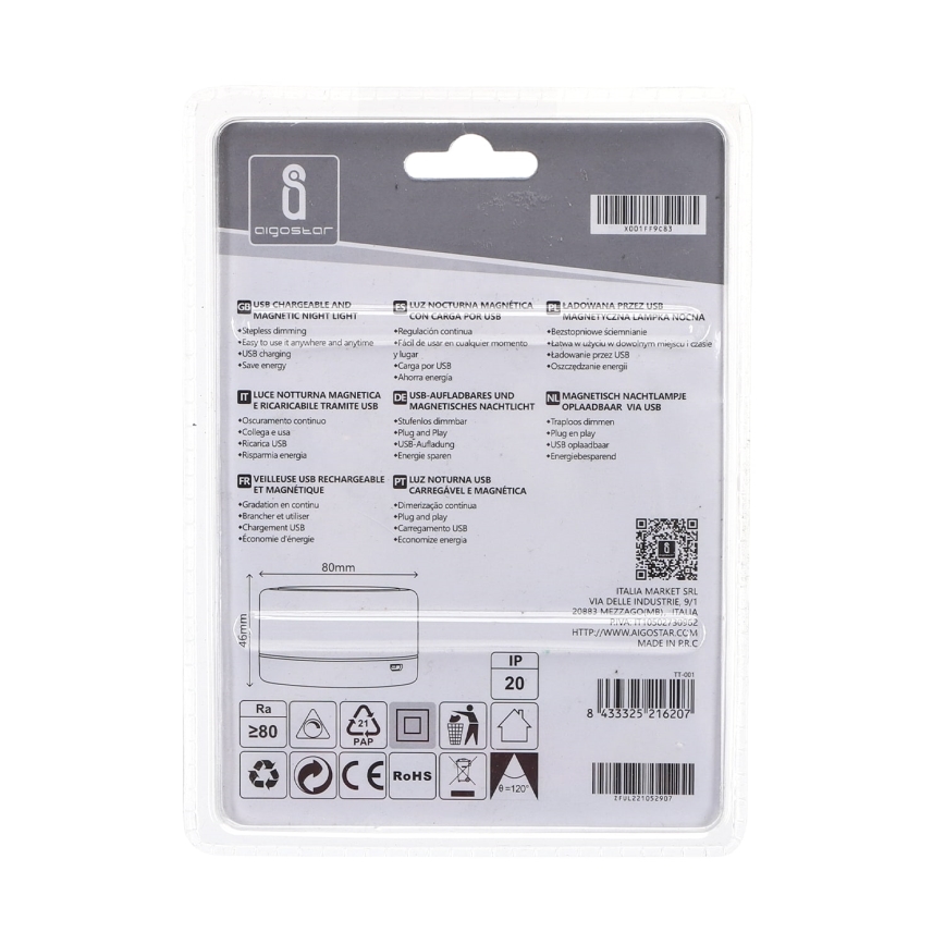 Aigostar - Светодиодный переносной ночник LED/1W/5V 3000K + USB