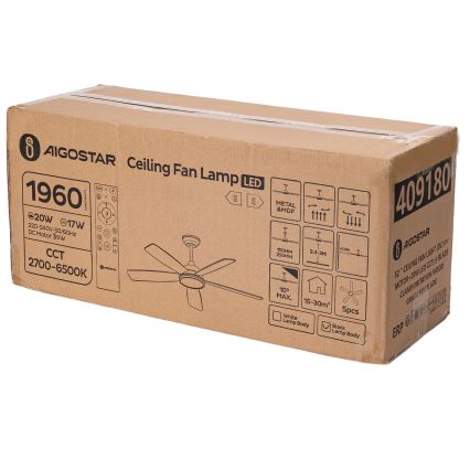 Aigostar - Светодиодный потолочный вентилятор с регулированием яркости LED/20W/230V 2700-6500K 132 см бежевый + дистанционное управление