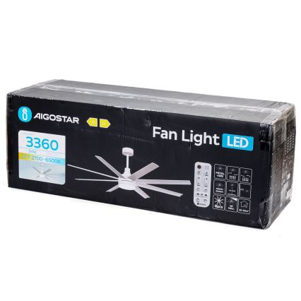 Aigostar - Светодиодный потолочный вентилятор с регулированием яркости LED/24W/230V 2700-6500K диаметр 165 см + дистанционное управление белый