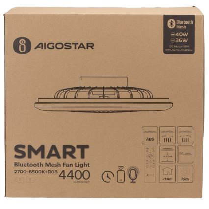 Aigostar - Светодиодный потолочный RGB-светильник с регулированием яркости и вентилятором MESH LED/40W/230V 2700-6500K белый + дистанционное управление