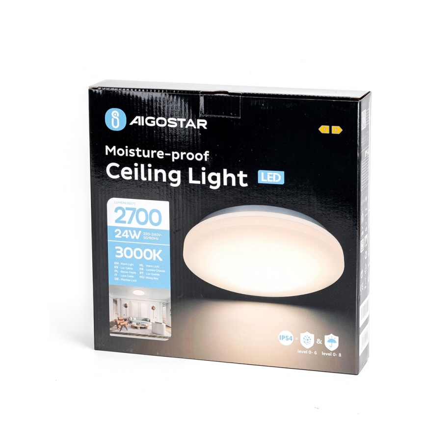 Aigostar - Светодиодный потолочный светильник для ванной комнаты LED/24W/230V 3000K IP54