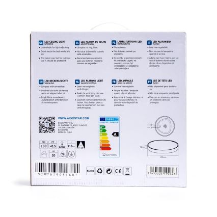 Aigostar - Светодиодный потолочный светильник LED/12W/230V 3000K ⌀ 23 cm белая