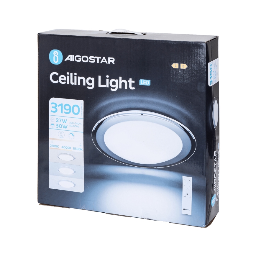 Aigostar - Регулируемый потолочный светильник LED/30W/230V 2700-6500K диаметр 42,9 см хром + дистанционное управление