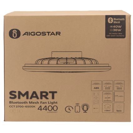 Aigostar - Светодиодный потолочный светильник с регулированием яркости и вентилятором MESH LED/40W/230V 2700-6500K белый + дистанционное управление