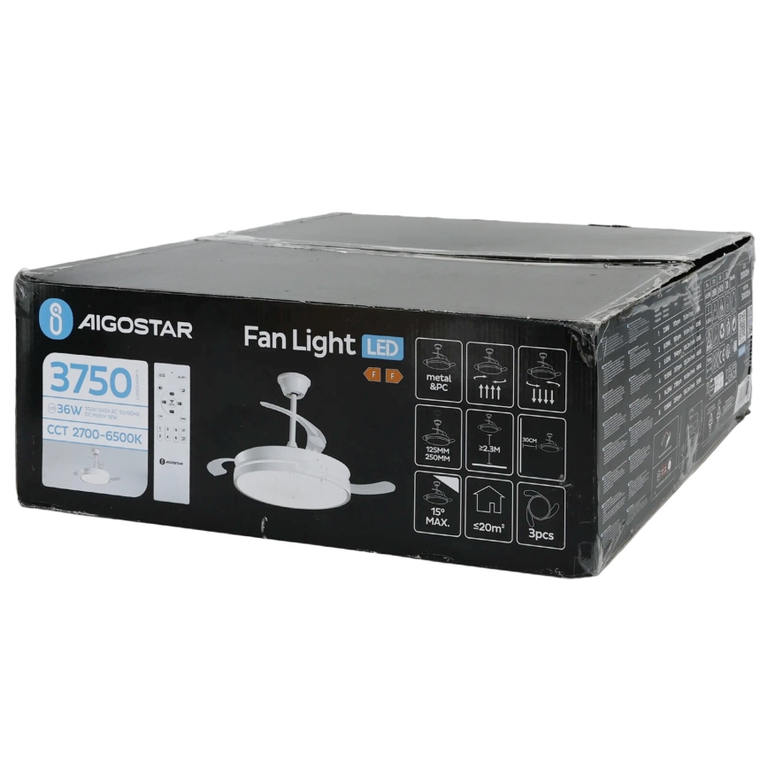 Aigostar - Светодиодный потолочный вентилятор с регулированием яркости LED/36W/230V 2700-6500K диаметр 107 см + дистанционное управление белый