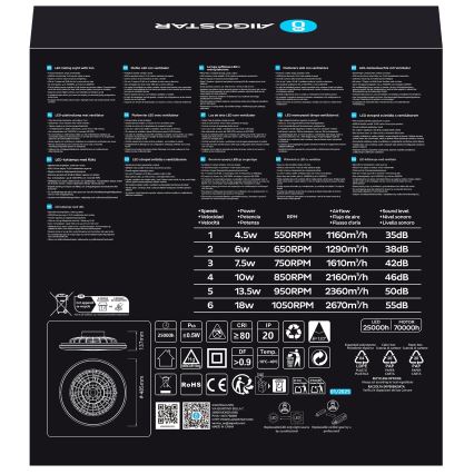 Aigostar - Светодиодный потолочный вентилятор с регулированием яркости LED/40W/230V 2700-6500K диаметр 49 см + дистанционное управление белый