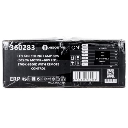 Aigostar - Светодиодный потолочный вентилятор с регулированием яркости LED/40W/230V 2700-6500K диаметр 48 см + дистанционное управление белый
