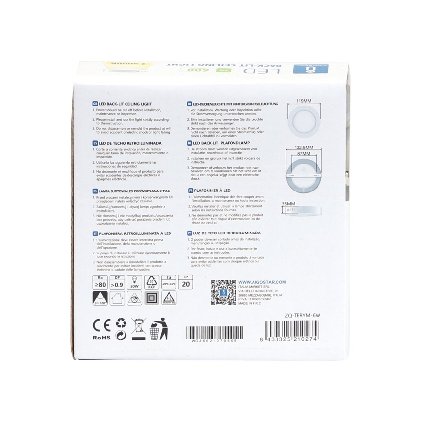 Aigostar - Светодиодный припотолочный светильник LED/6W/230V диаметр 12,3 см 3000K белый