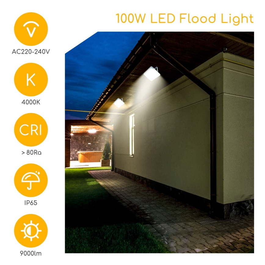Aigostar - Светодиодный прожектор LED/100W/230V серый 4000K IP65