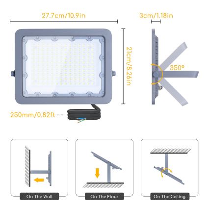 Aigostar - Светодиодный прожектор LED/100W/230V серый 4000K IP65