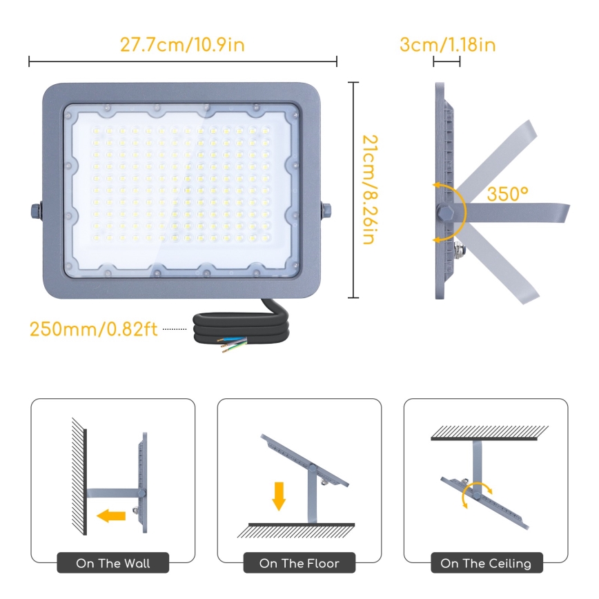 Aigostar - Светодиодный прожектор LED/100W/230V серый 4000K IP65