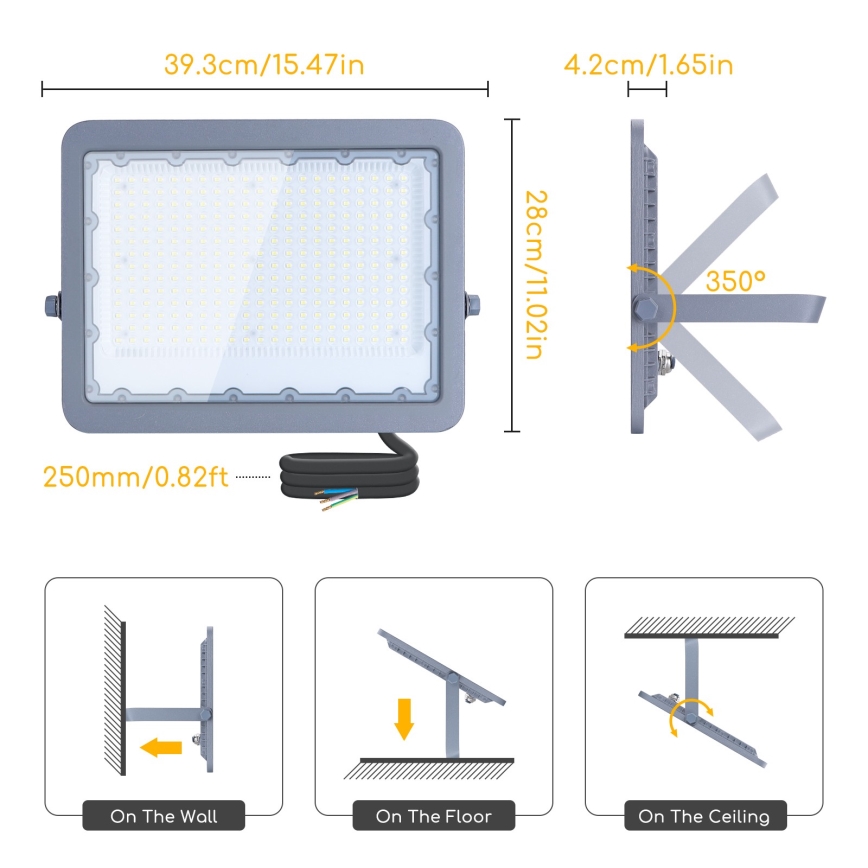 Aigostar - Светодиодный прожектор LED/200W/230V серая 6500K IP65