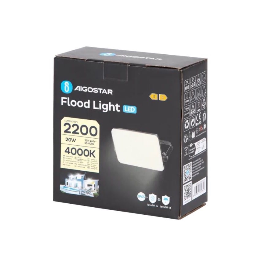 Aigostar - Светодиодный прожектор LED/20W/230V 4000K IP65 черный