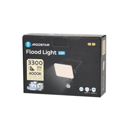 Aigostar - Светодиодный прожектор с датчиком LED/30W/230V 4000K IP65 черный