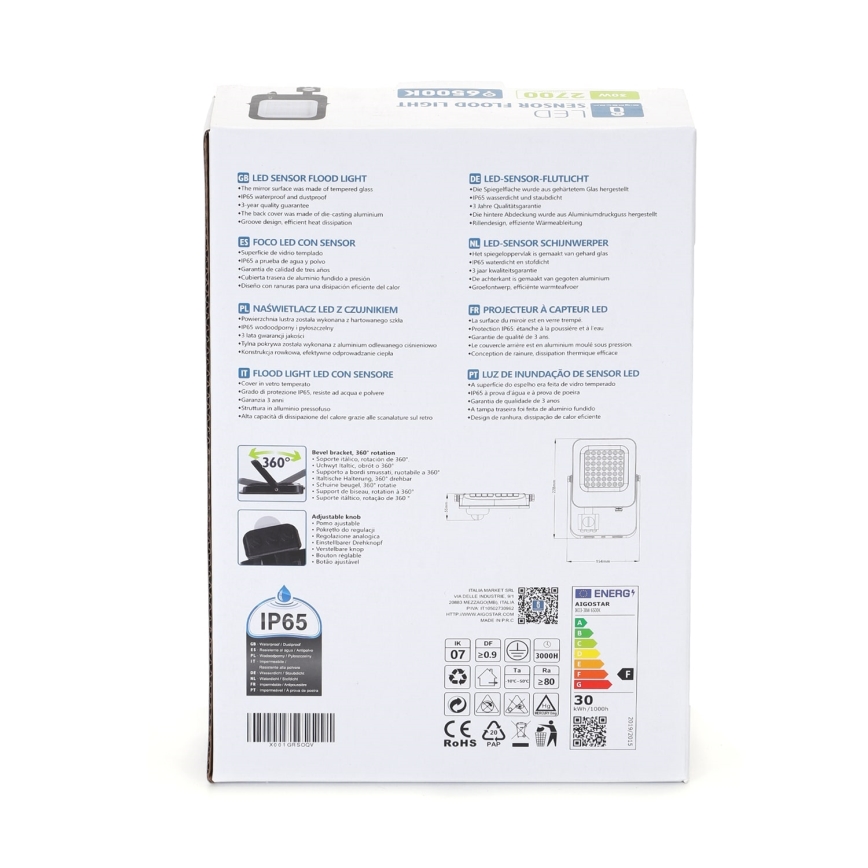 Aigostar - Светодиодный прожектор с датчиком LED/30W/230V 6500K IP65