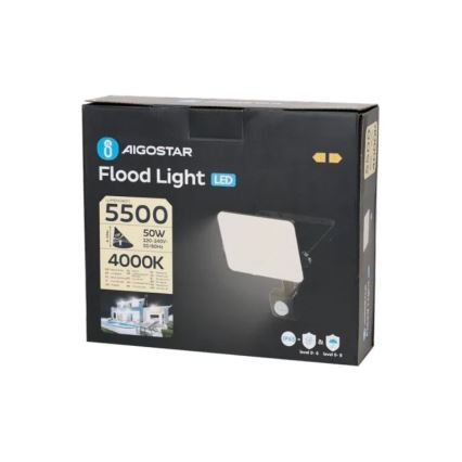 Aigostar - Светодиодный прожектор с датчиком LED/50W/230V 4000K IP65 черный