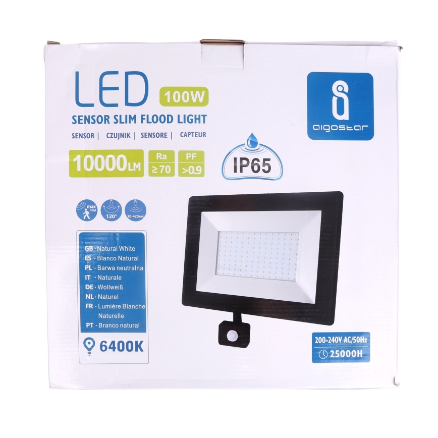 Aigostar - Светодиодный прожектор с датчиком LED/100W/230V IP65 черный