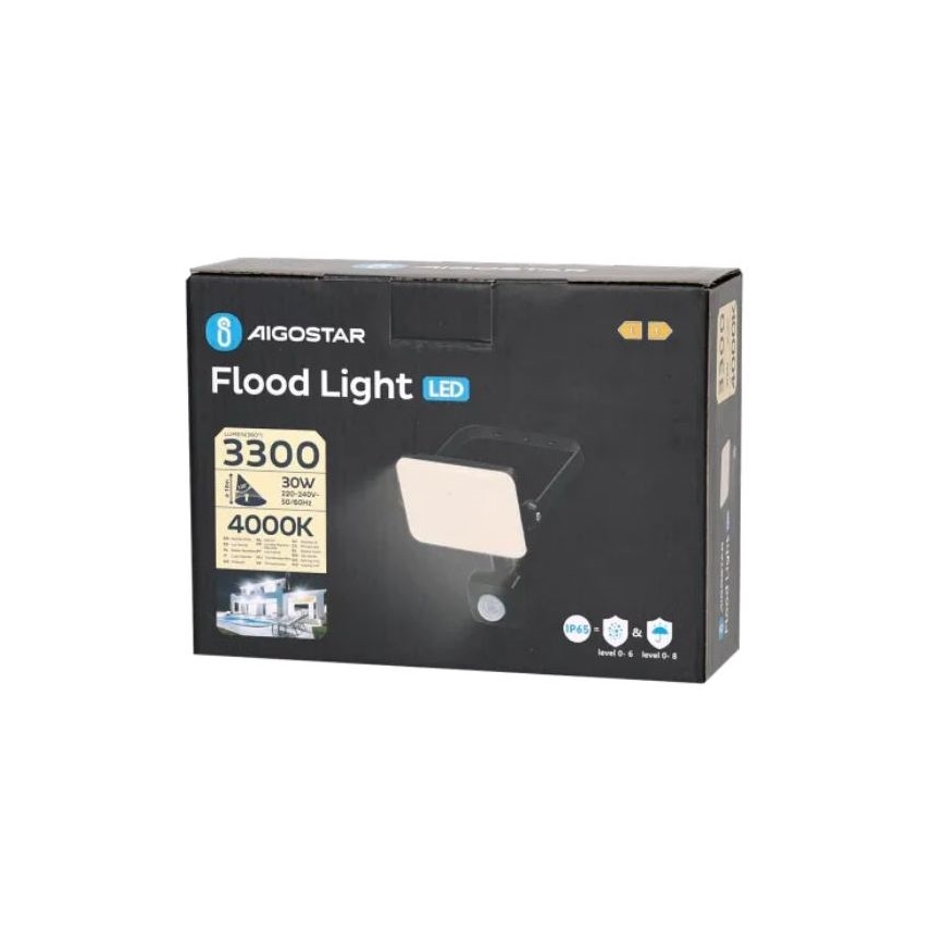 Aigostar - Светодиодный прожектор с датчиком LED/30W/230V 4000K IP65 черный