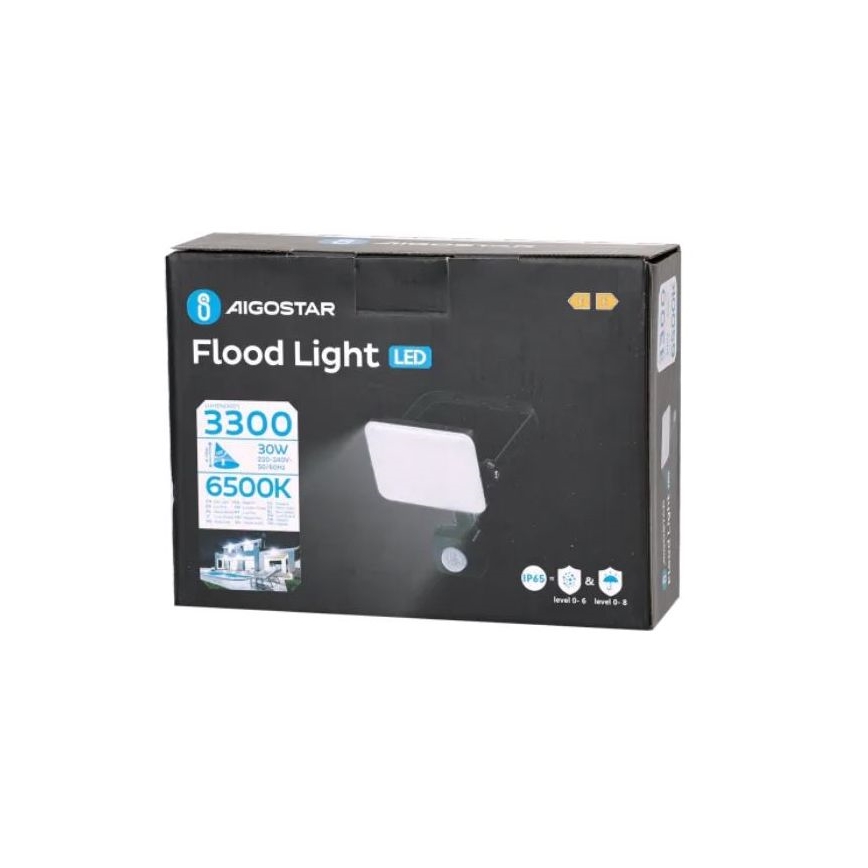 Aigostar - Светодиодный прожектор с датчиком LED/30W/230V 6500K IP65 черный