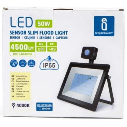 Aigostar - Светодиодный прожектор с датчиком LED/50W/230V 4000K IP65 черный