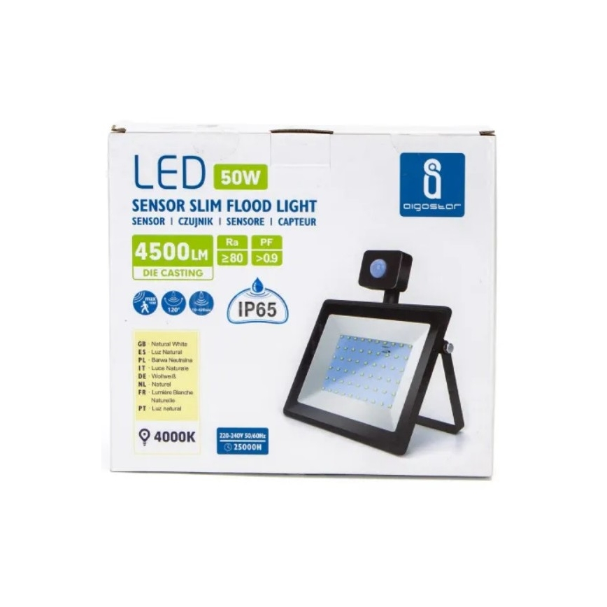 Aigostar - Светодиодный прожектор с датчиком LED/50W/230V 4000K IP65 черный