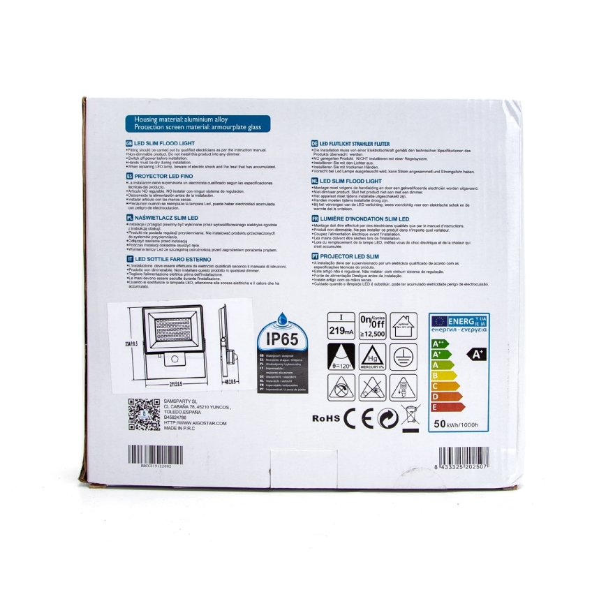 Aigostar - Светодиодный прожектор с датчиком LED/50W/230V 6400K IP65 белый