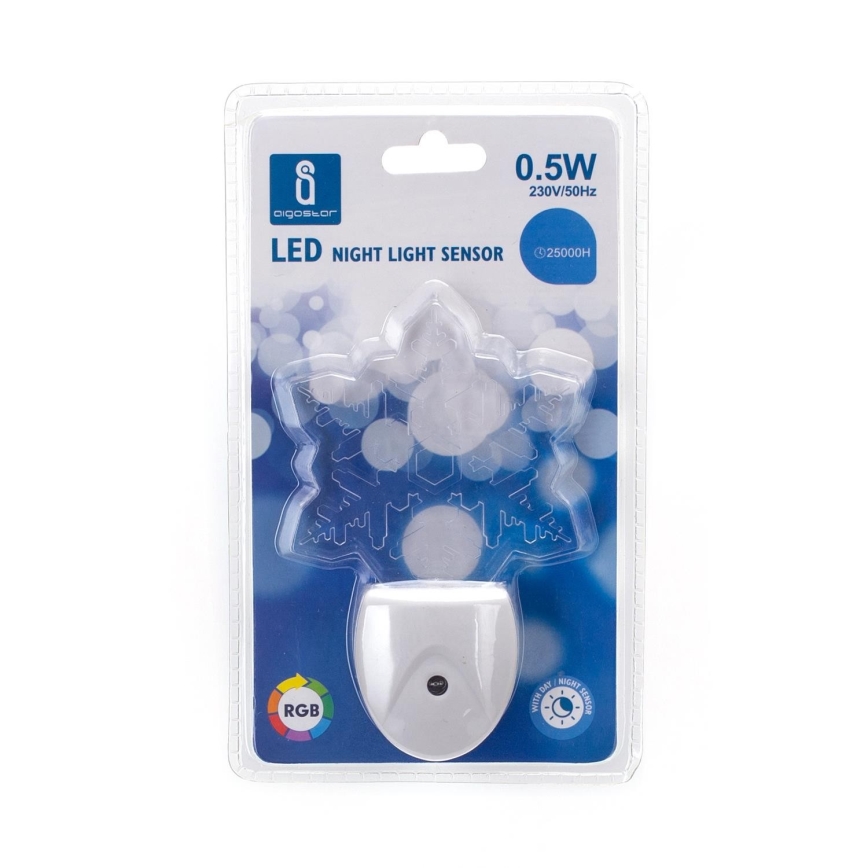 Aigostar - Светодиодный RGB-ночник с датчиком LED/0,5W/230V снежинка