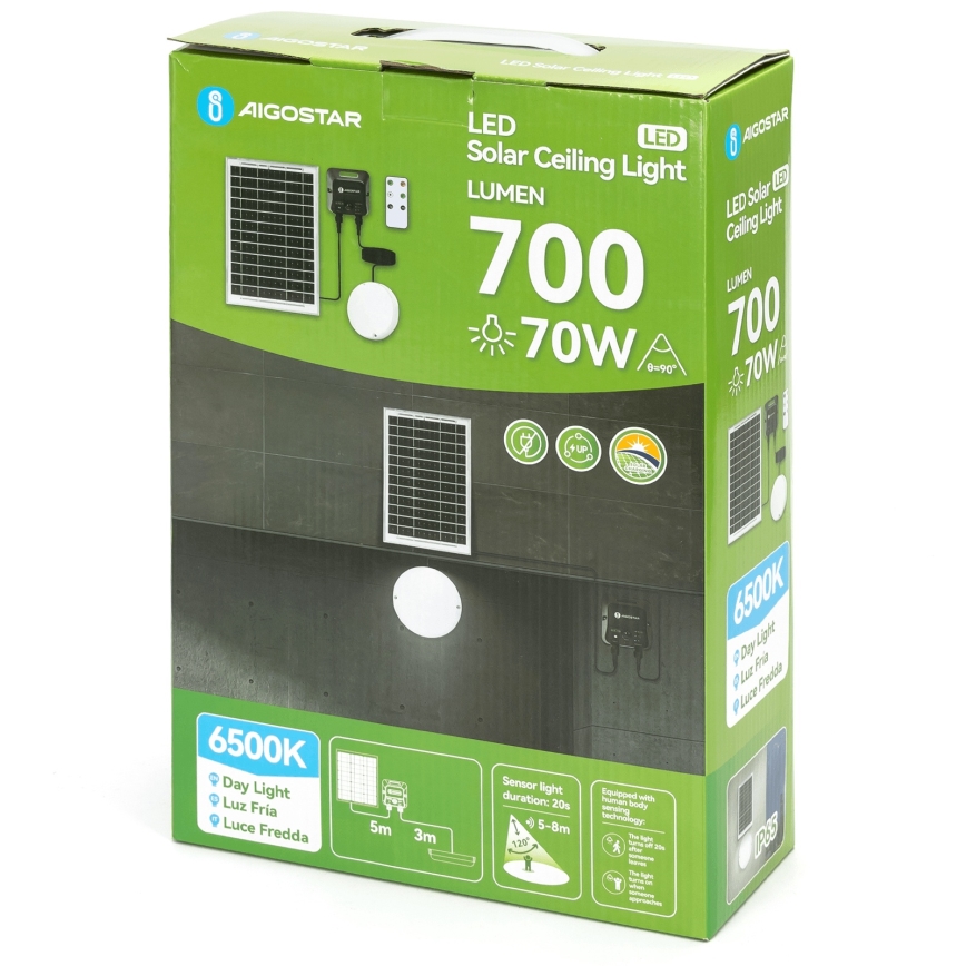 Aigostar - LED солнечный потолочный светильник с датчиком LED/70W/3,7V 6000 mAh IP65 + пульт дистанционного управления