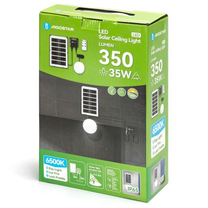 Aigostar - Солнечный потолочный LED-светильник с датчиком LED/35W/3,7V 3000 mAh IP65 + дистанционное управление