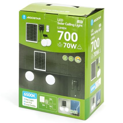 Aigostar - солнечный LED-светильник 2xLED/35W/12V 6000 mAh 6500K IP65 диаметр 16,8 см + пульт дистанционного управления