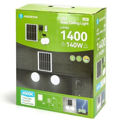 Aigostar - Светодиодный светильник на солнечной батарее 2xLED/70W/12V 12000 mAh 6500K диаметр 20,5 см + дистанционное управление