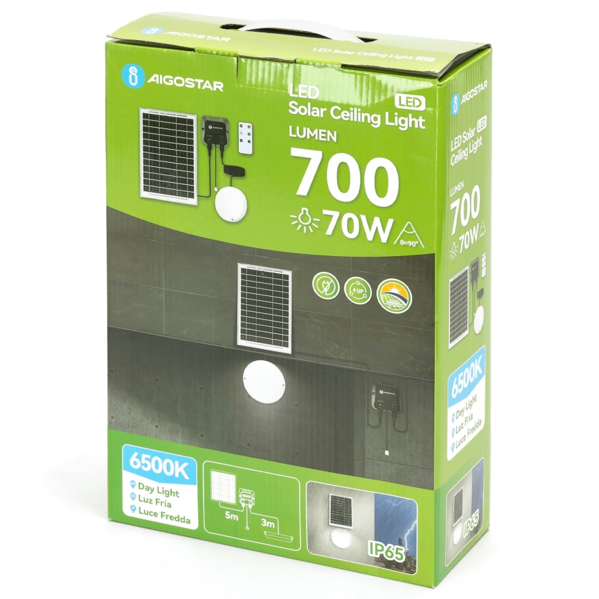 Aigostar - Светодиодный светильник на солнечной батарее LED/70W/12V 6000 mAh 6500K диаметр 20,5 см + дистанционное управление