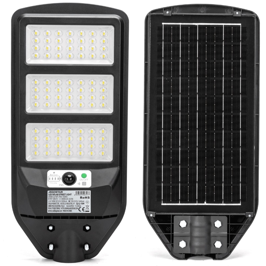 Aigostar - Светодиодный уличный фонарь на солнечной батарее с датчиком LED/150W/3,2V 8000mAh IP65 6500K + дистанционное управление