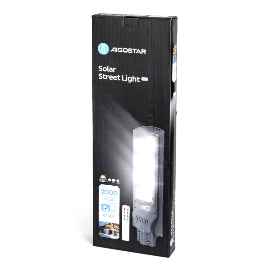 Aigostar - Светодиодный уличный фонарь на солнечной батарее с датчиком LED/200W/3,2V 20000mAh IP65 6500K + дистанционное управление