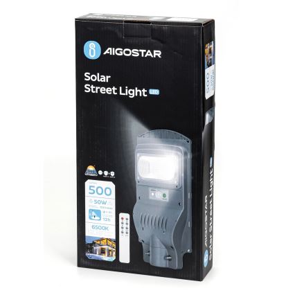 Aigostar - Светодиодный уличный фонарь на солнечной батарее с датчиком LED/50W/3,2V 5000mAh IP65 6500K + дистанционное управление