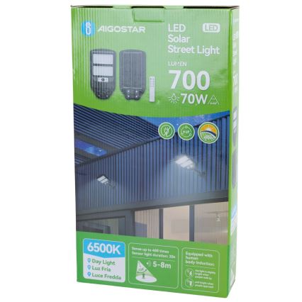 Aigostar - Светодиодный уличный фонарь на солнечной батарее с датчиком LED/70W/3,2V 4000mAh IP65 6500K + дистанционное управление