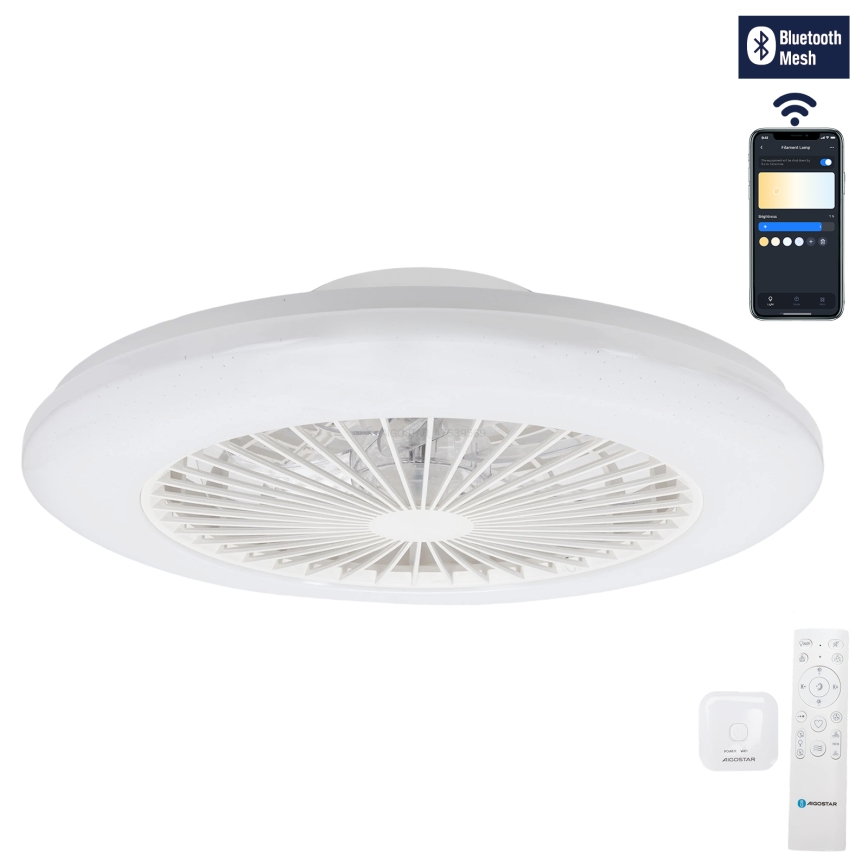 Aigostar - Светодиодный регулируемый потолочный светильник с вентилятором LED/40W/230V 2700-6500K диаметр 48,5 см белый + пульт дистанционного управления