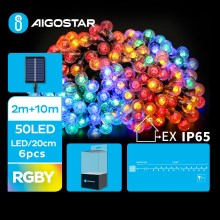 Aigostar - Светодиодная декоративная гирлянда на солнечной батарее 50xLED/8 функций 12 м IP65 цветной