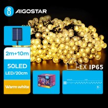 Aigostar - Светодиодная декоративная гирлянда на солнечной батарее 50xLED/8 функций 12 м IP65 теплый белый
