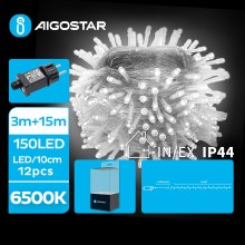 Aigostar - Светодиодная уличная рождественская гирлянда 150xLED/8 функций 18 м IP44 холодный белый