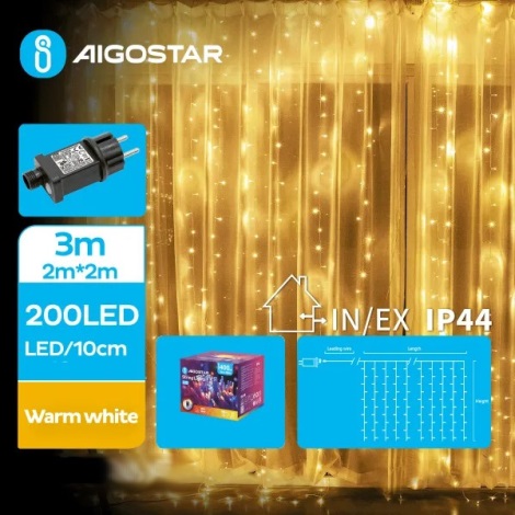 Aigostar - Светодиодная уличная рождественская гирлянда 200xLED/8 функций 5x2 м IP44 теплый белый