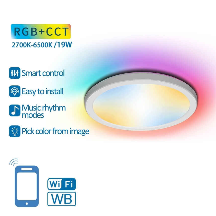 Aigostar - Світильник стельовий світлодіодний RGBW з димером LED/19W/230V 2700-6500K Wi-Fi