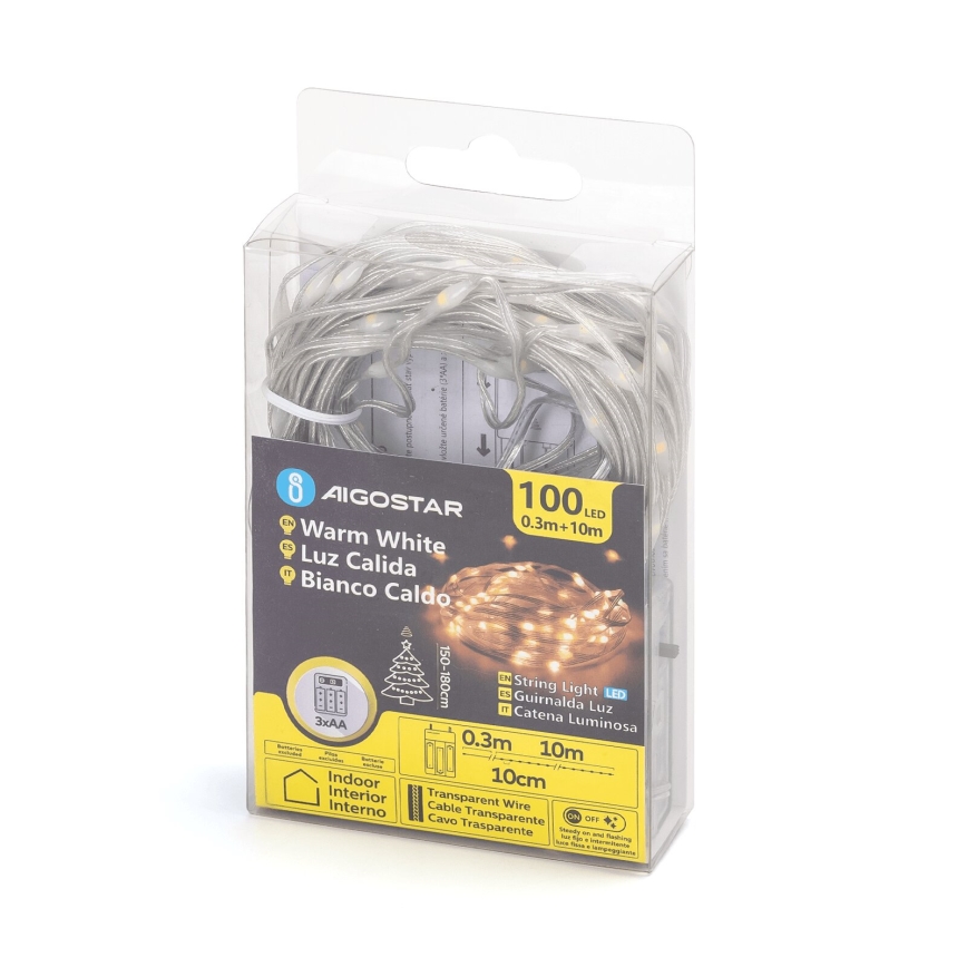 Айгостар - світлодіодна гірлянда 100×світлодіодів/3×АА 10,3м теплий білий