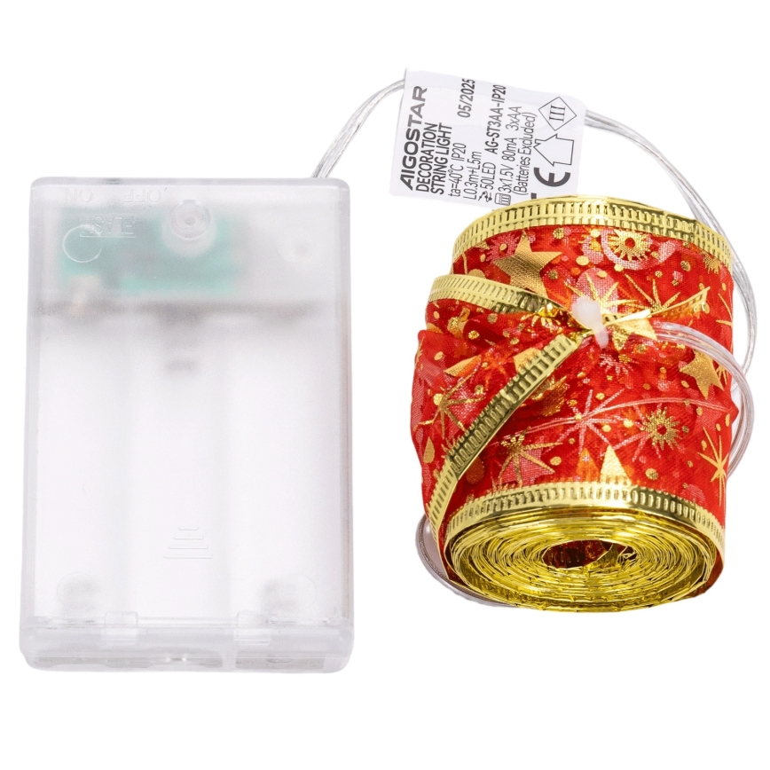 Aigostar - світлодіодна гірлянда 50xLED/3xAA 5m теплий білий/червоний