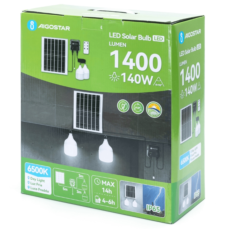 Aigostar - Світлодіодна люстра на сонячній батареї 2xLED/70W/12V 12000 mAh 6500K діаметр 12 см + пульт дистанційного керування